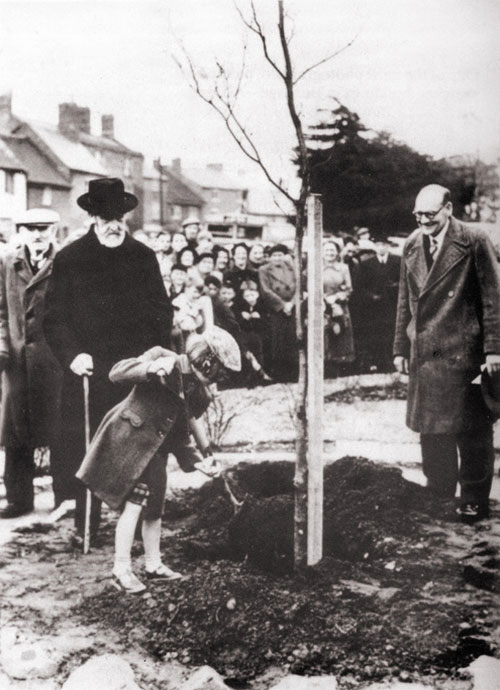 caskets placed in a brick vault and a copper beech tree was planted at the manor