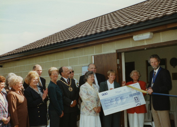 The opening of the latest pavilion in 1996 with the Mayor, Cllr David Wood and the Parish Council Chairman, Cllr Keith Lynch and Parish Clerk, Peggy Howard.