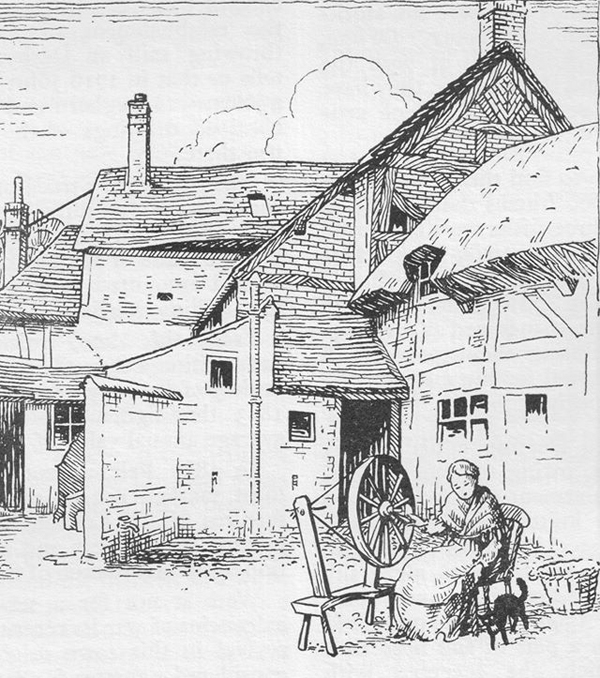 Drawing by Cicely Pickering of the rear of Church Street (from A. J. Pickering, The Cradle and Home...)