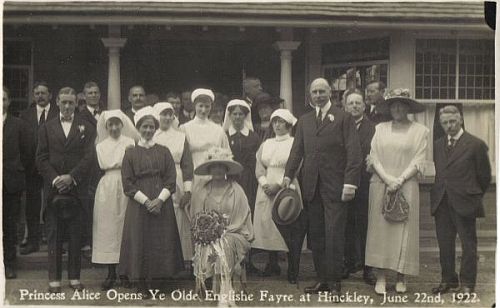 Princess Alice opens Ye Olde Englishe Fayre at the front of the hospital on 22nd June 1922