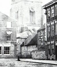 Church Street from the Market Place, about 1872, with the Globe Inn just visible and half-timbered barn adjacent