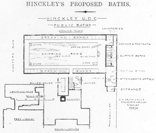 Plan of the proposed baths by E. H. Crump, 1909