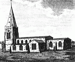 From the south, showing old spire, before 1786