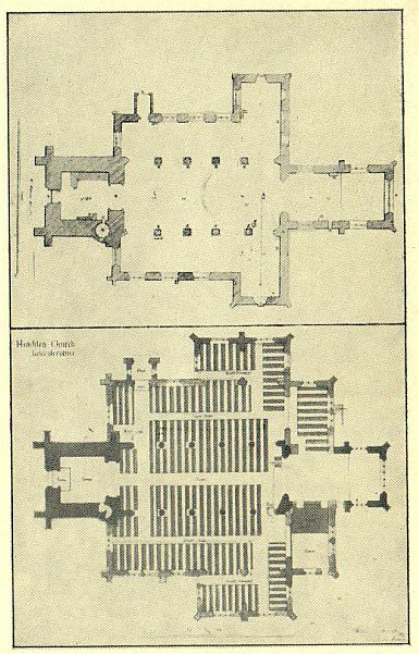 plans of St. Mary's before and after the two campaigns of enlargement and restoration, 1875-6 and 1877-8