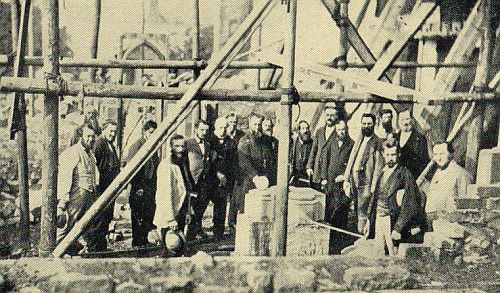 Laying the foundation stone of the new south aisle, Sept 17 1875 (LRO: DE1225/242)
