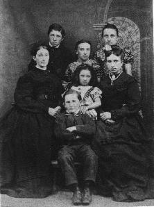 Sarah Ann Powers with her children,George, Louisa, Sarah, Emma, Elizabeth and William, My Gt Grandfather at the front about 1868